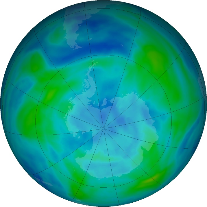 Antarctic ozone map for 01 April 2017